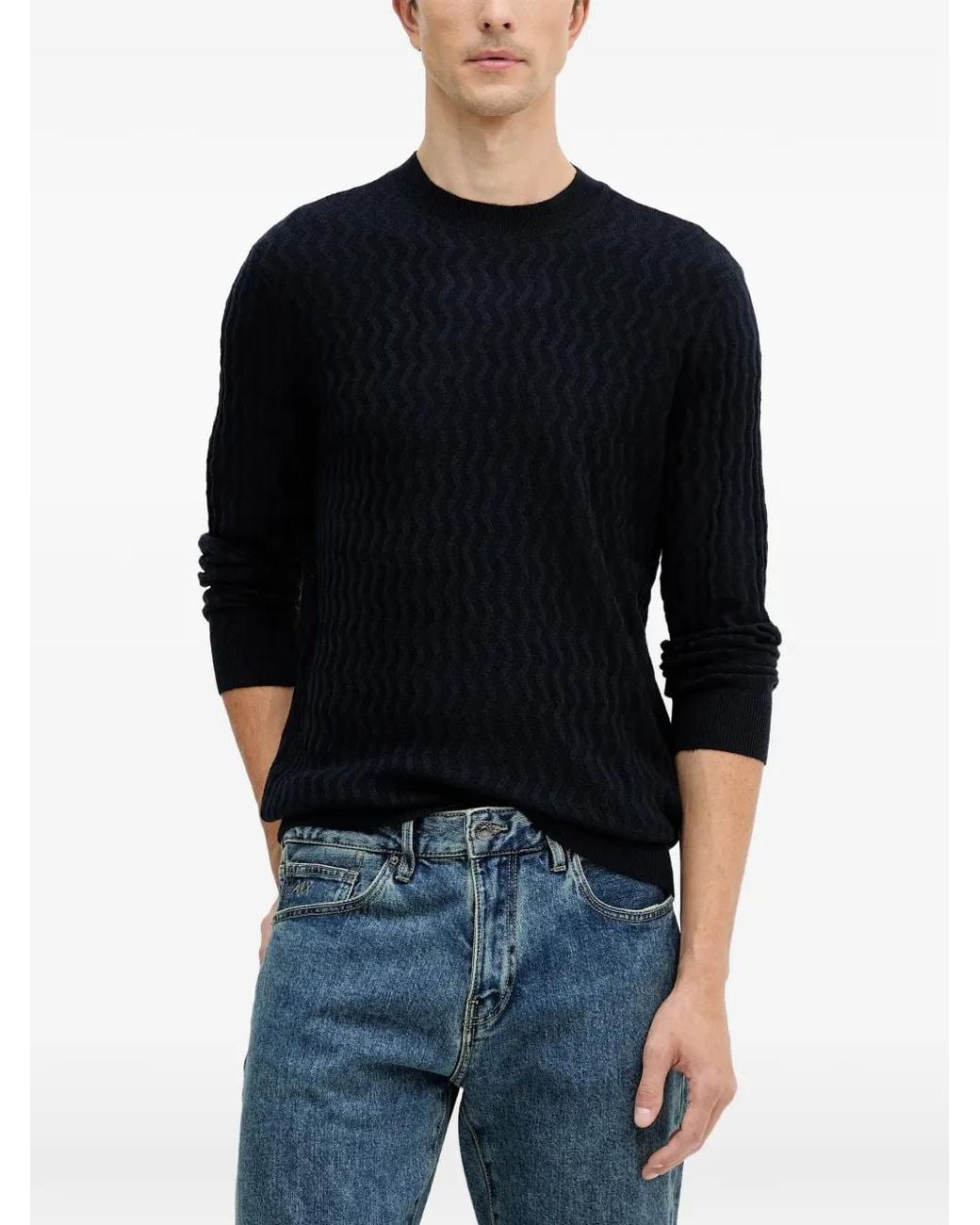 ARMANI EXCHANGE Black Patterned Crew Neck Sweater for men