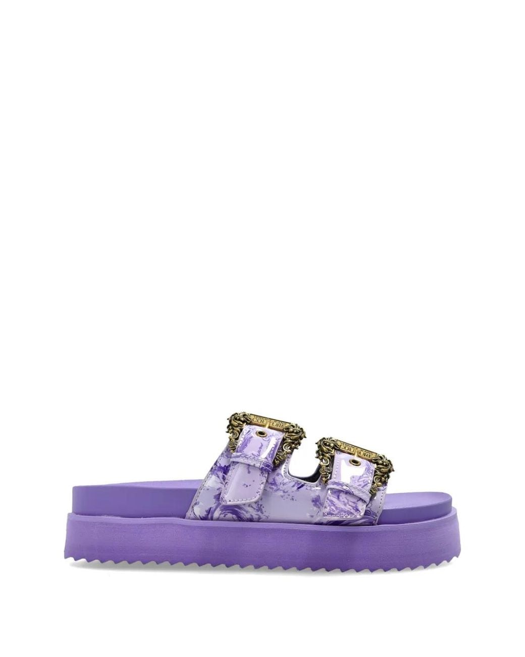 Versace Jeans Couture Purple Buckle-Strap Platform Sandals