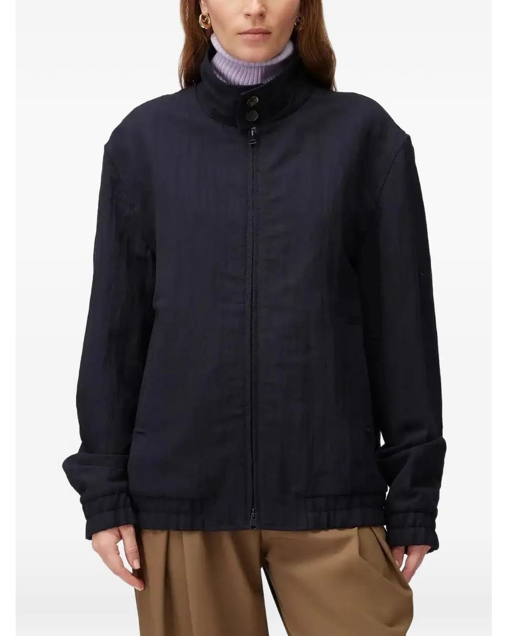 RETORI Blue Packable Zip-Up Wool Bomber Jacket