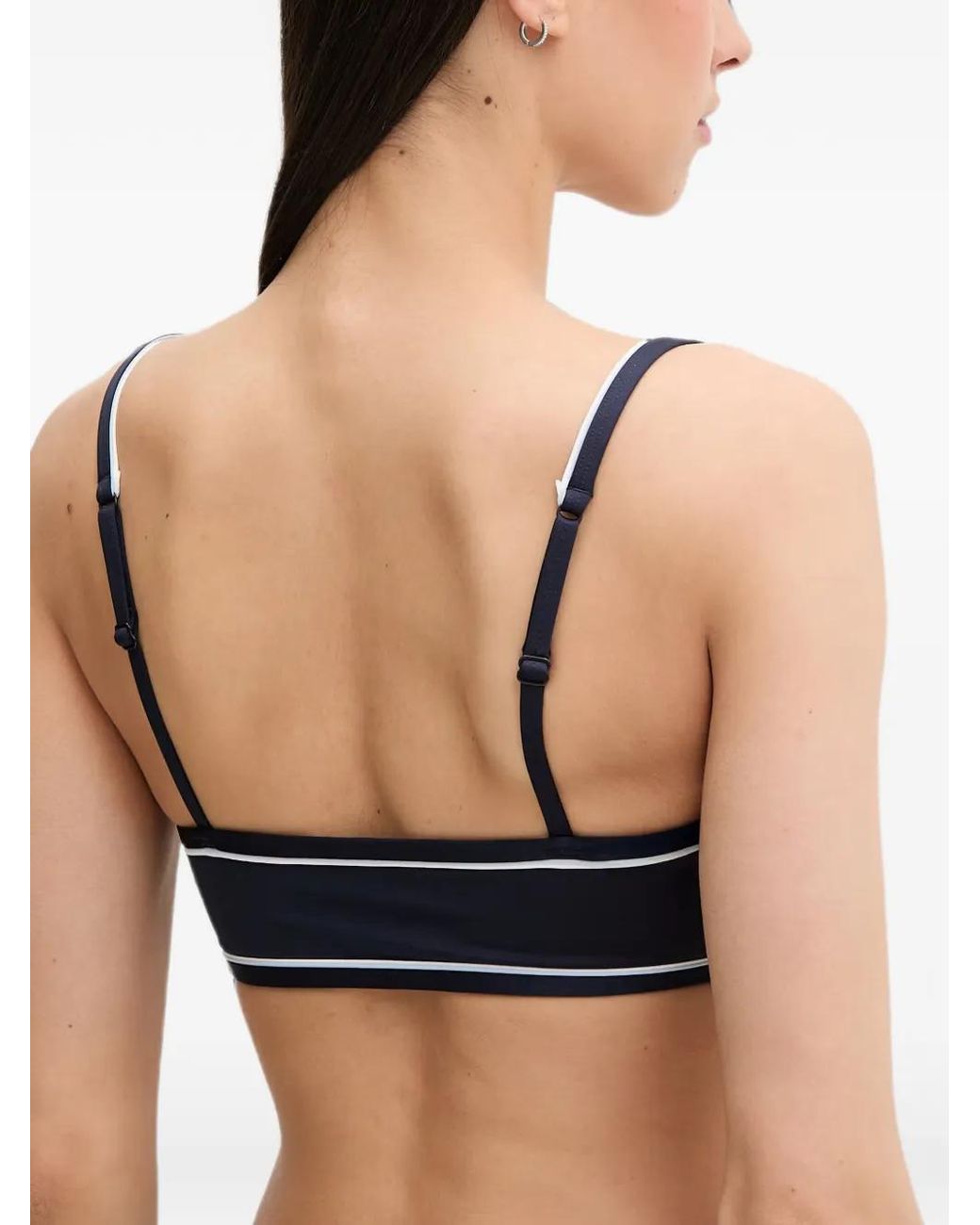 Lacoste Blue Piped-Trim Logo-Patch Bikini Top