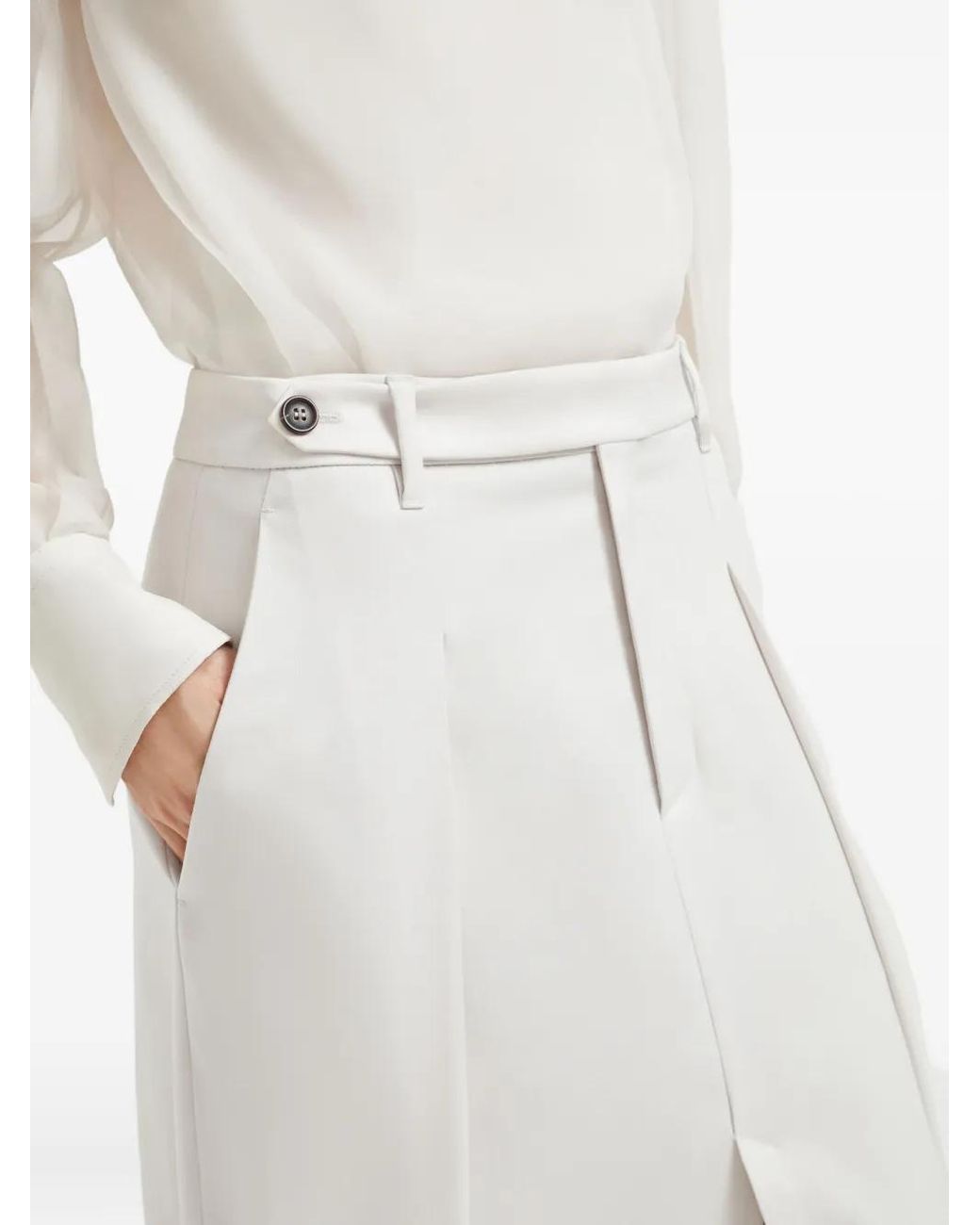 Brunello Cucinelli White Pleated Front-Split Maxi Skirt