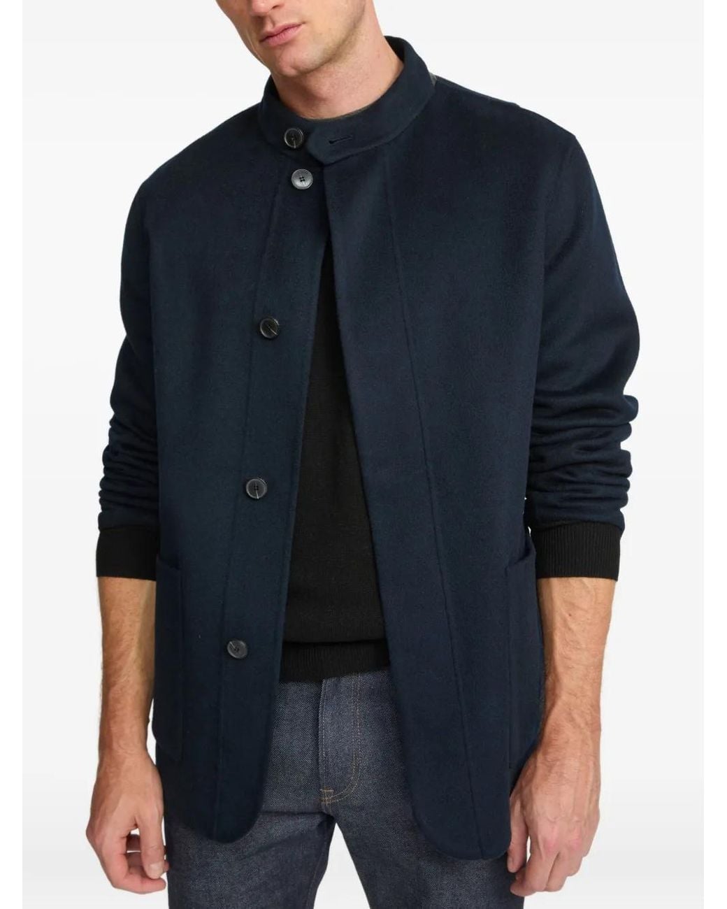 Yves Salomon Blue Wool Cashmere High-Neck Blazer for men