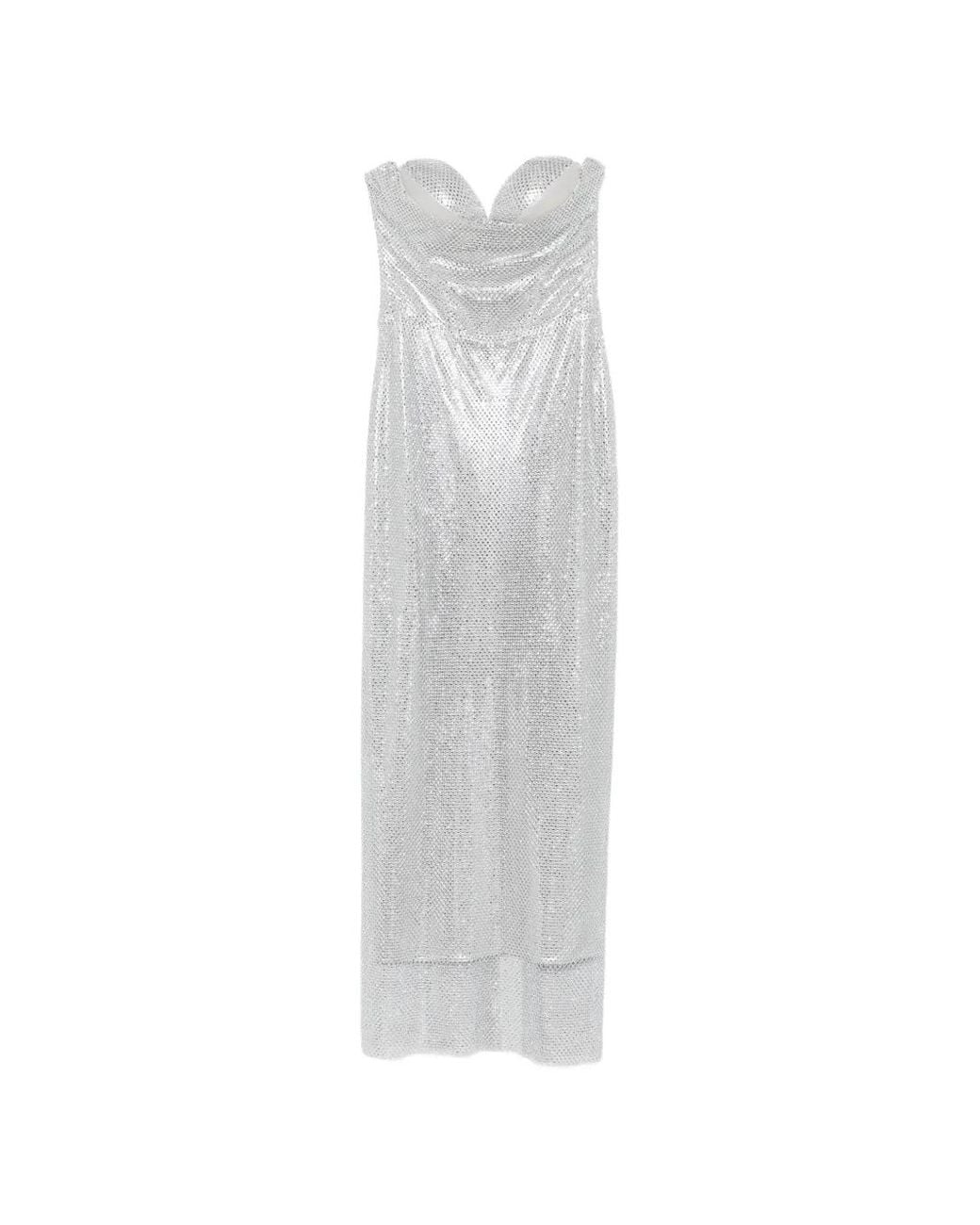 MITILIANE COUTURE White Crystal-Embellished Mesh Maxi Dress