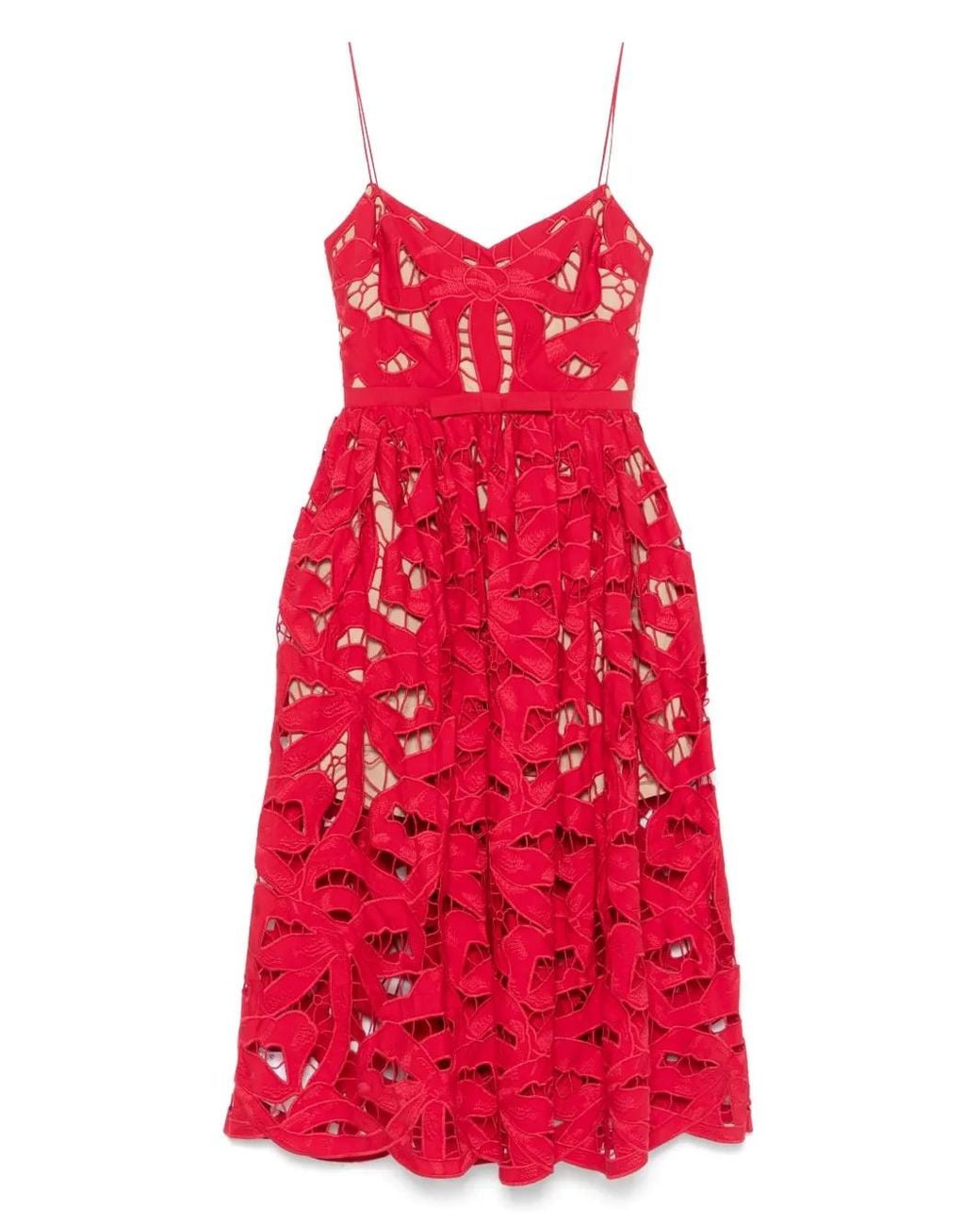 Self-Portrait Red Intricate Cut-Out Midi Dress With Removable Belt