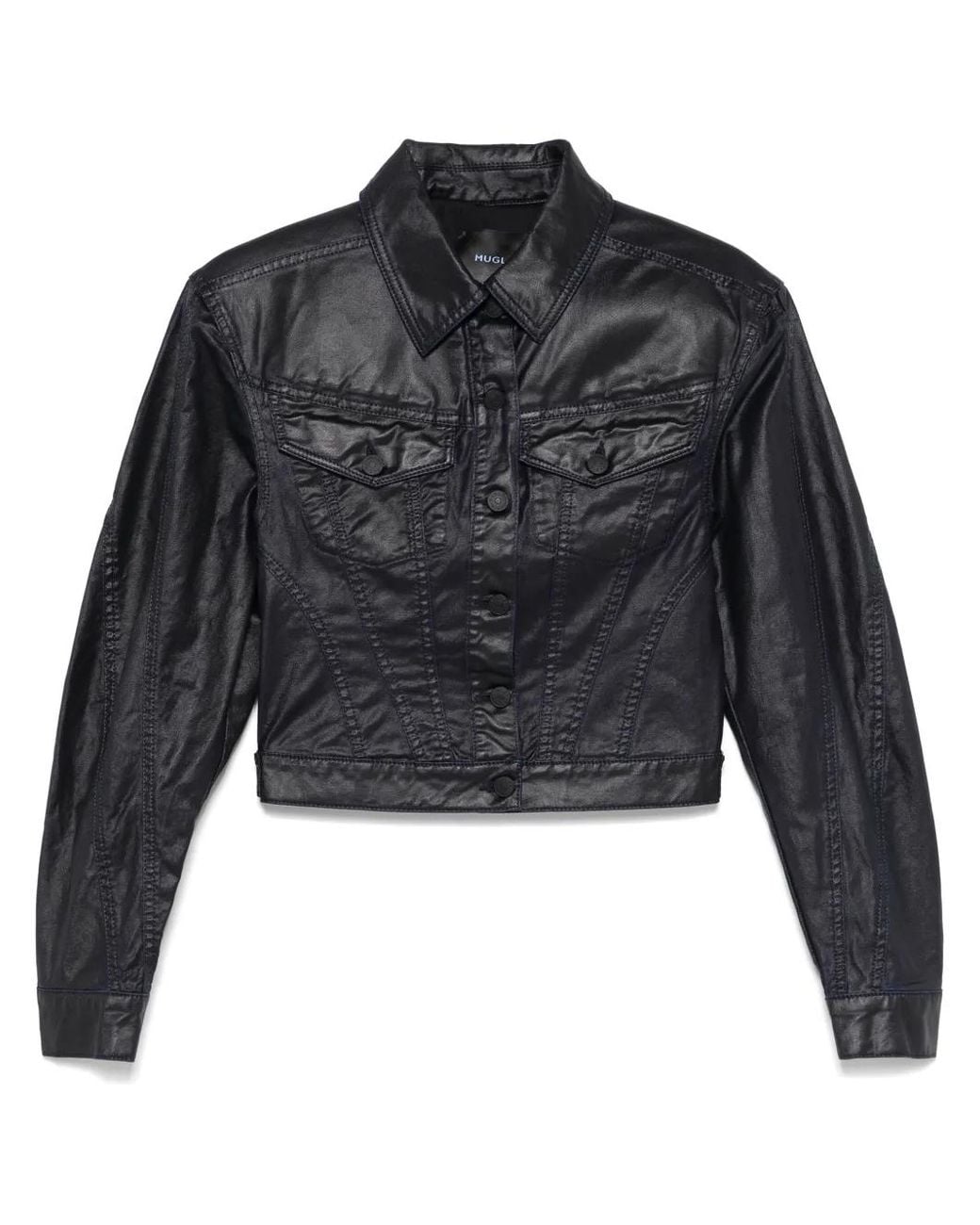 Mugler Denim Jack Met Wax-Effect in het Black