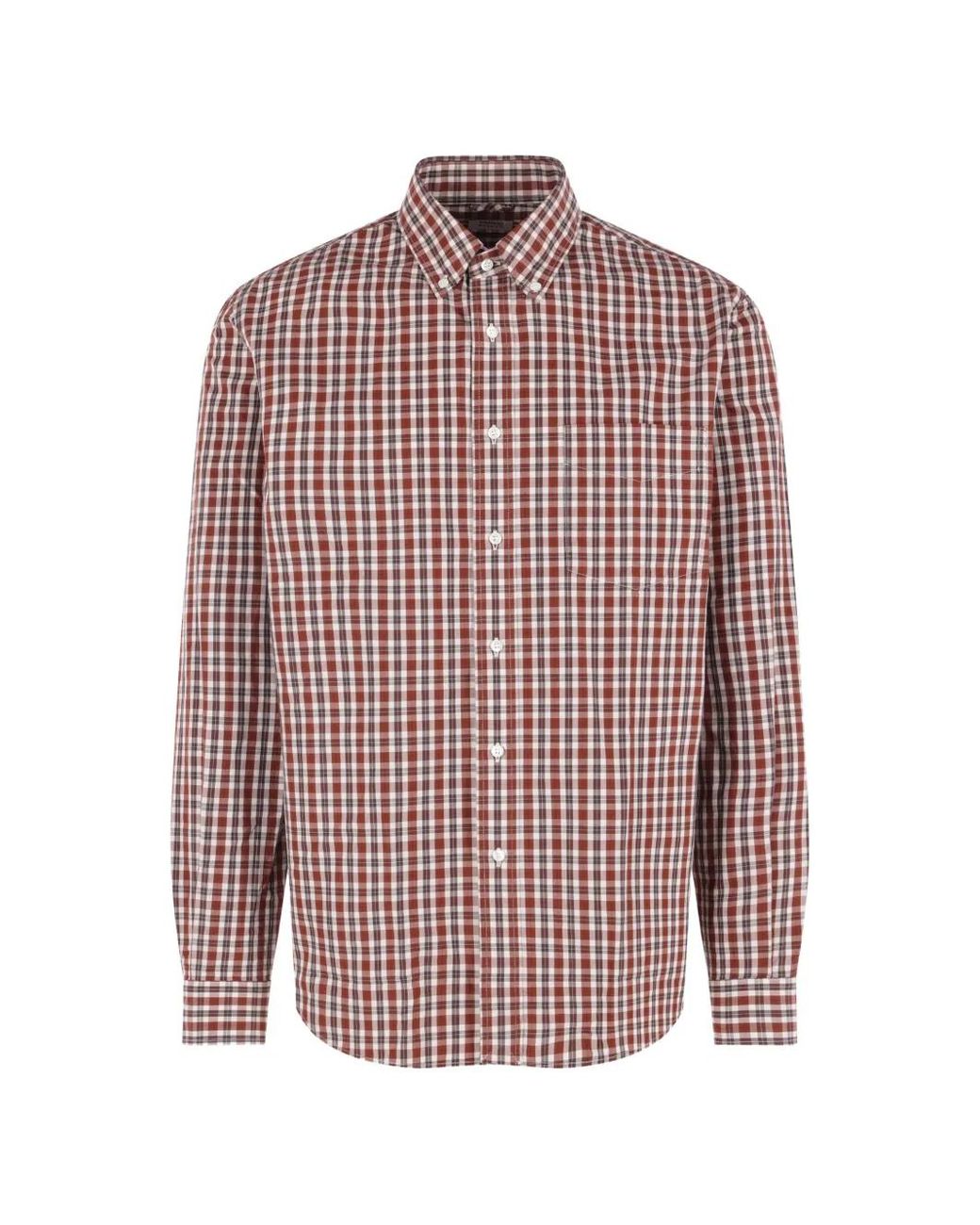 Aspesi Red Check-Print Button-Down Shirt for men