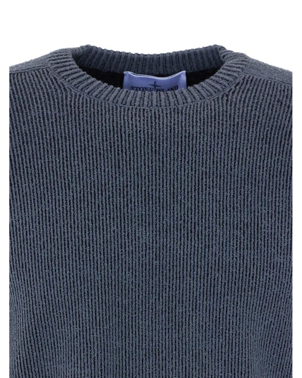 Stone Island Blue Crew Neck Sweater With Logo for men