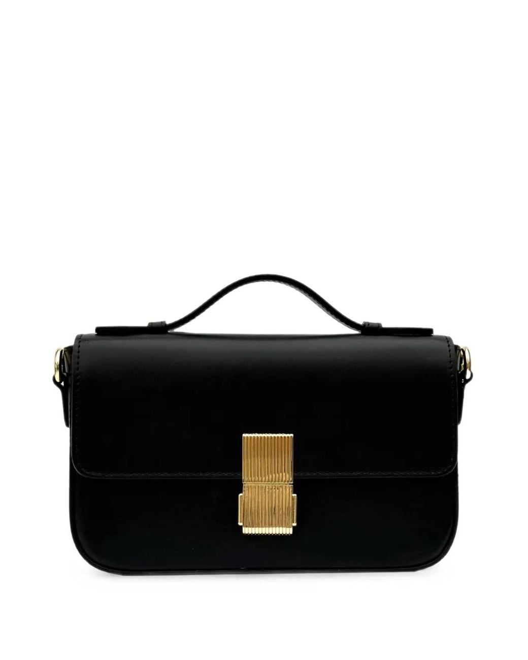 Apatchy London Black Flora-Clasp Leather Tote Bag