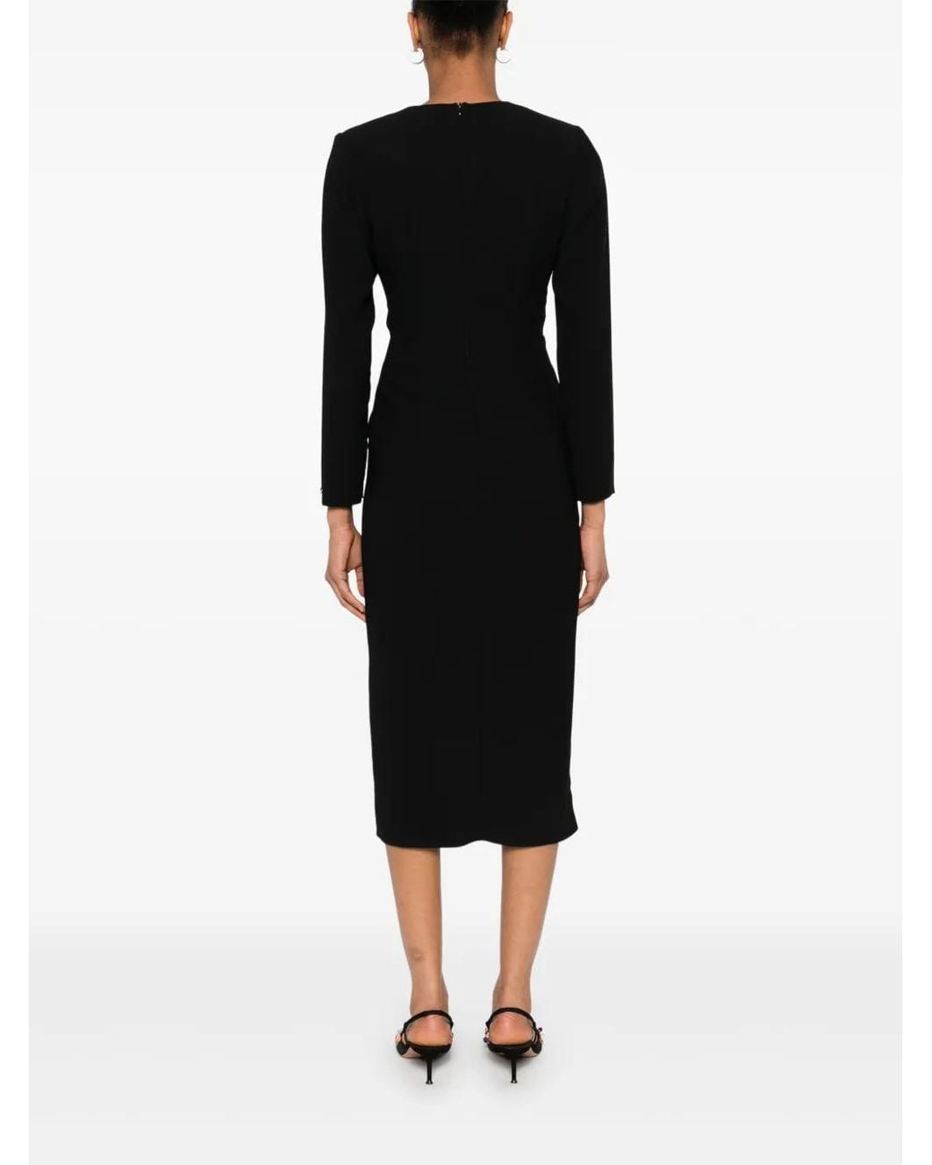 Nissa Black V-Neck Crepe Midi Dress
