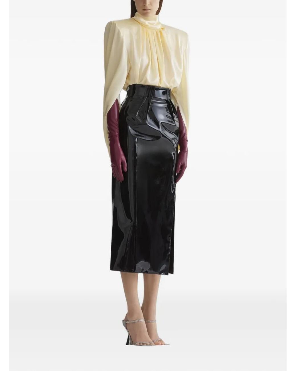 Mugler Black Draped High Neck Top With Concealed Fastening