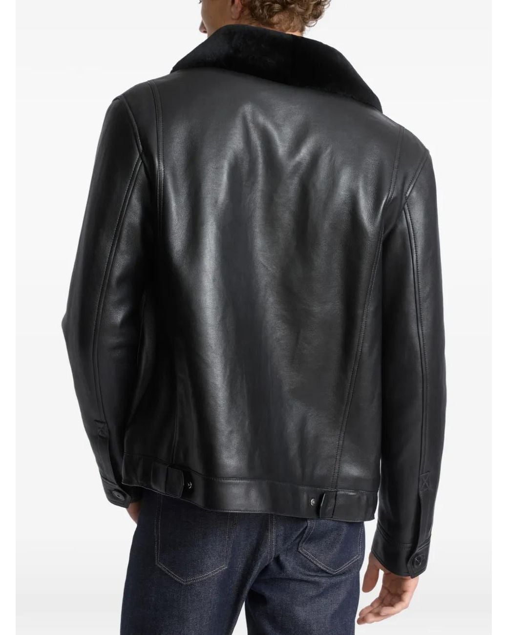 Yves Salomon Black Shearling-Collar Leather Jacket for men