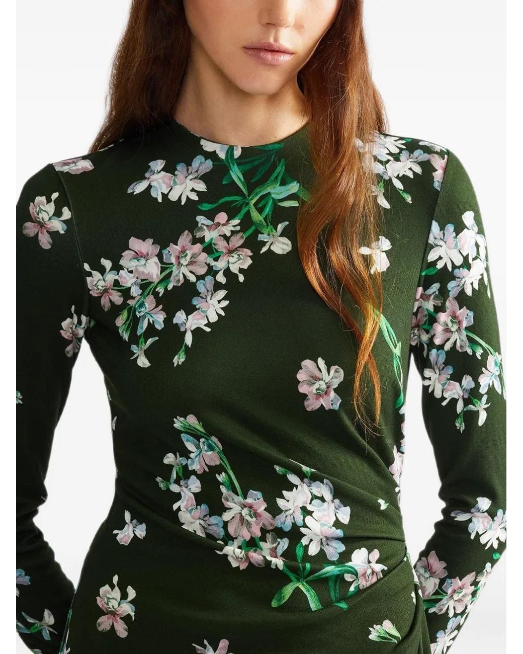 Erdem Green Floral-Print Midi Dress