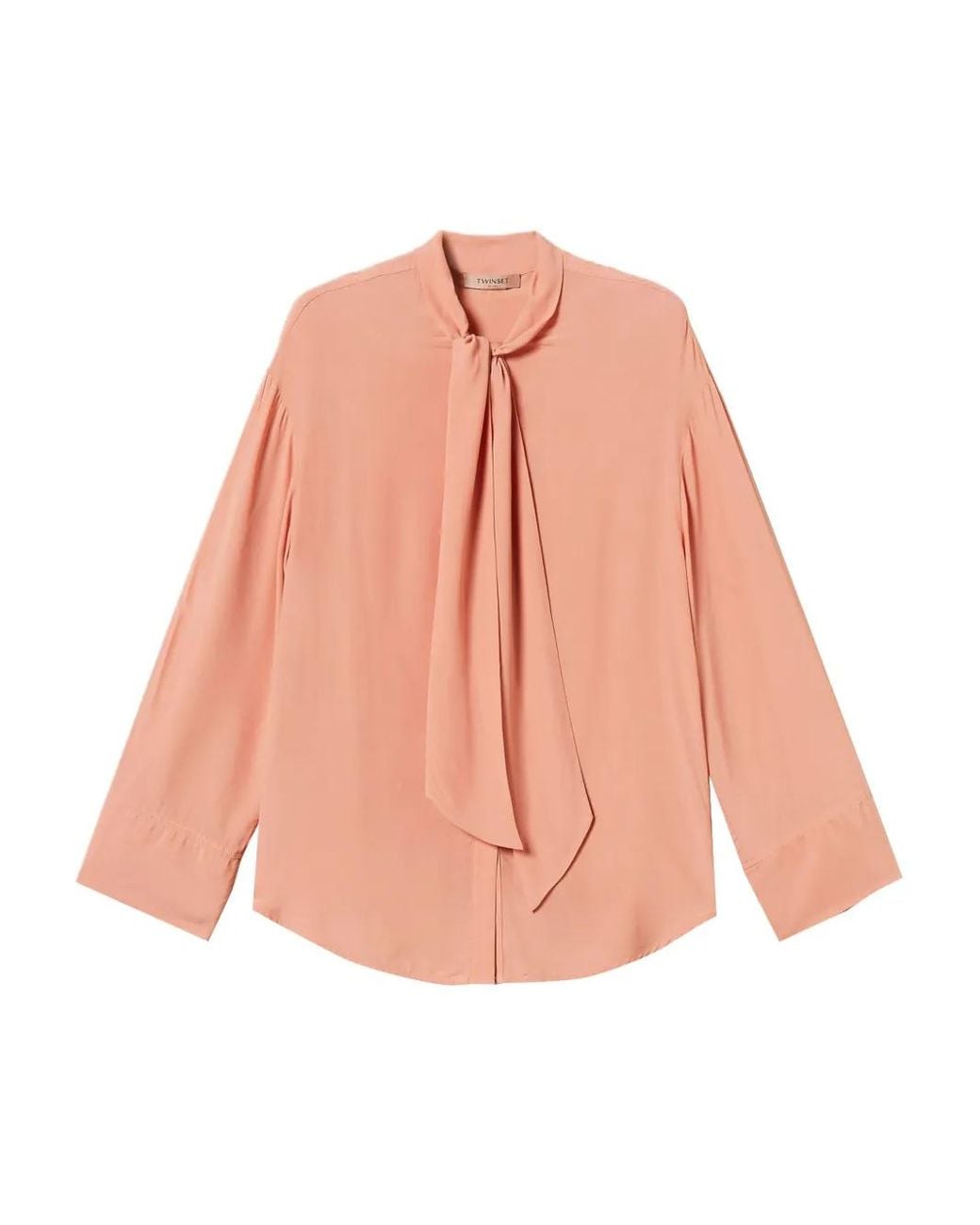 Twinset Pink Neck-Tie Crepe Shirt