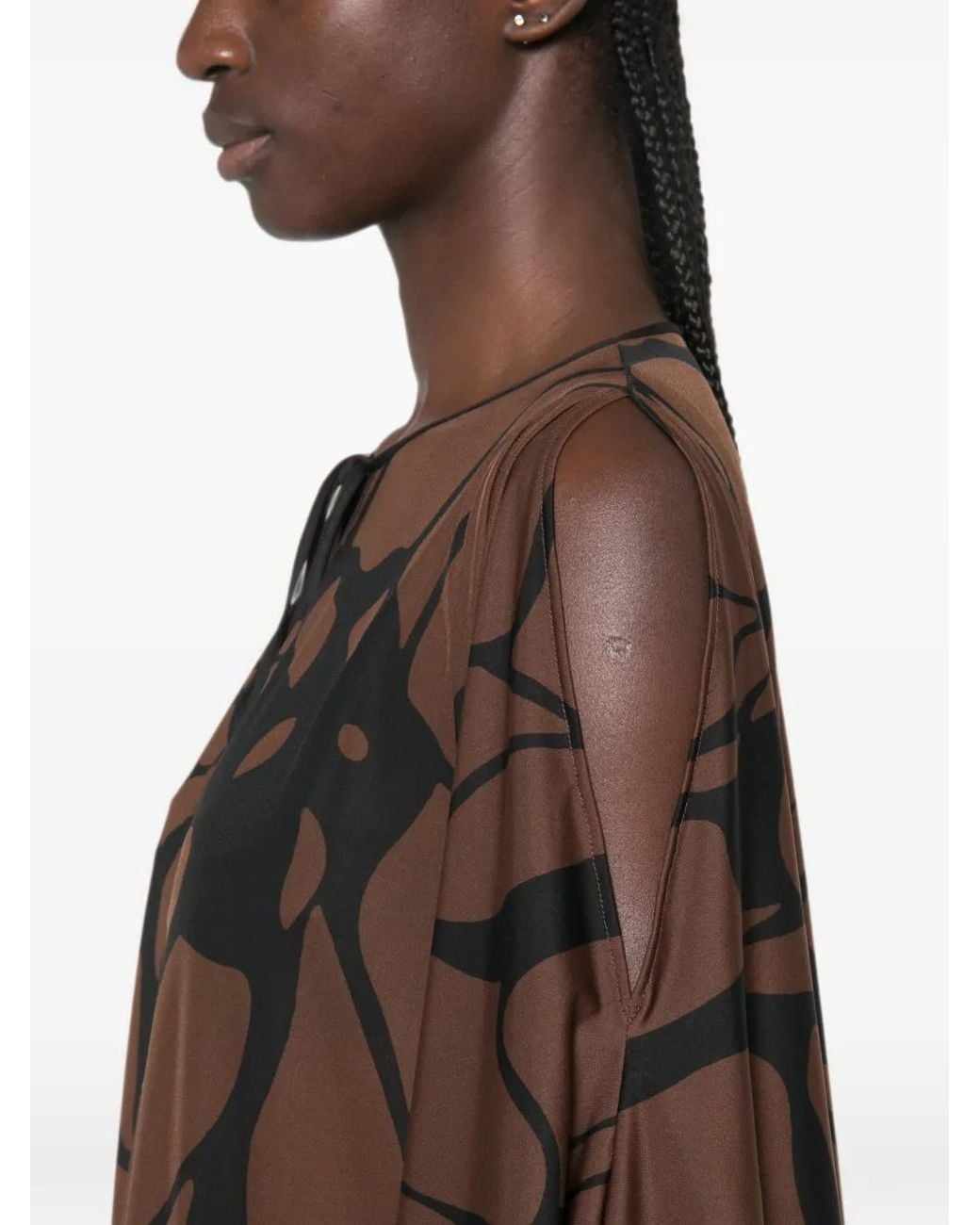 Fisico Brown Abstract-Print Cold-Shoulder Mini Dress