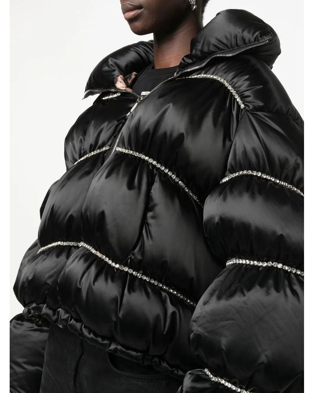 Philipp Plein Black Flame Embellished Oversized Puffer Jacket