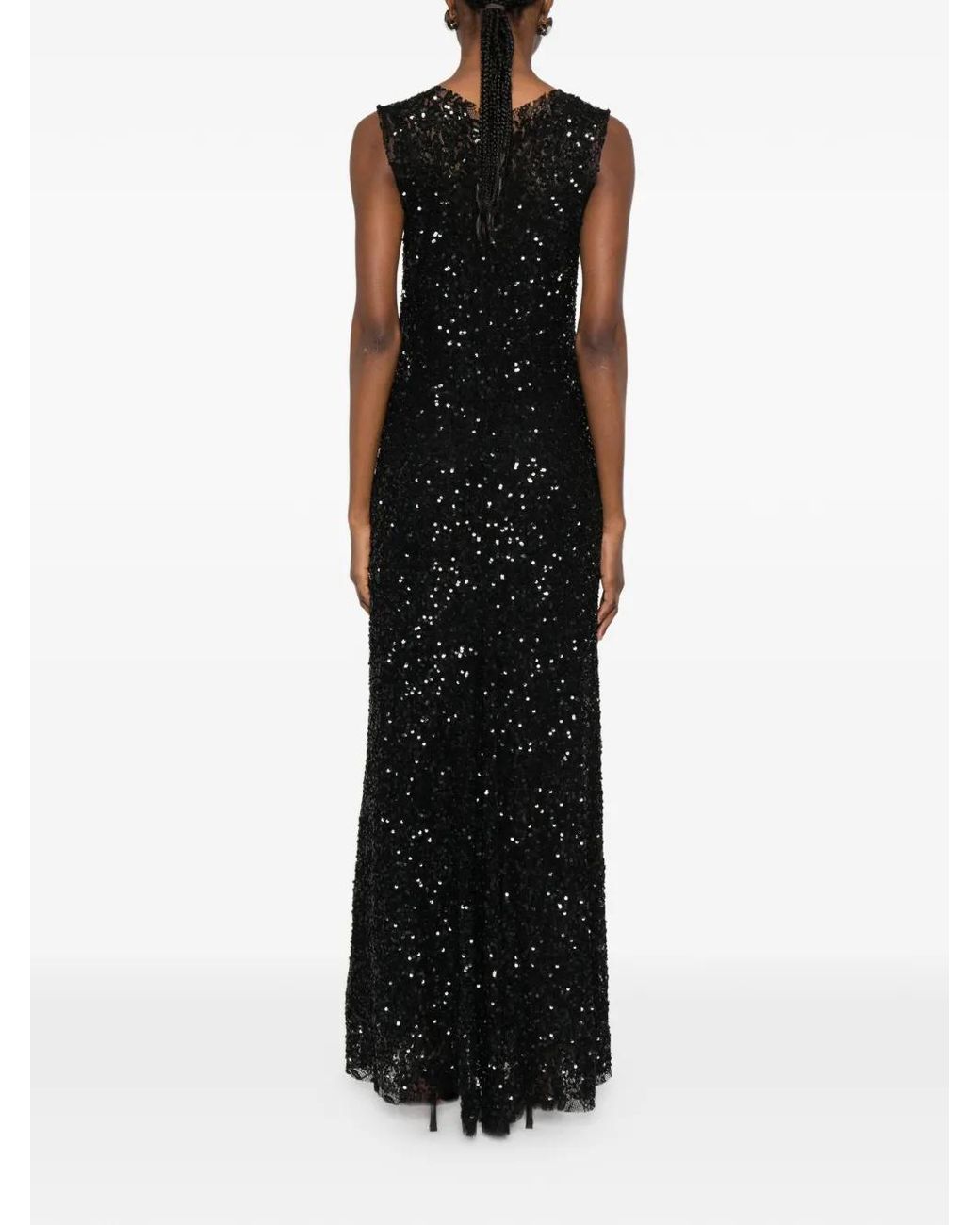 P.A.R.O.S.H. Black Robe Longue Sans Manches À Sequins