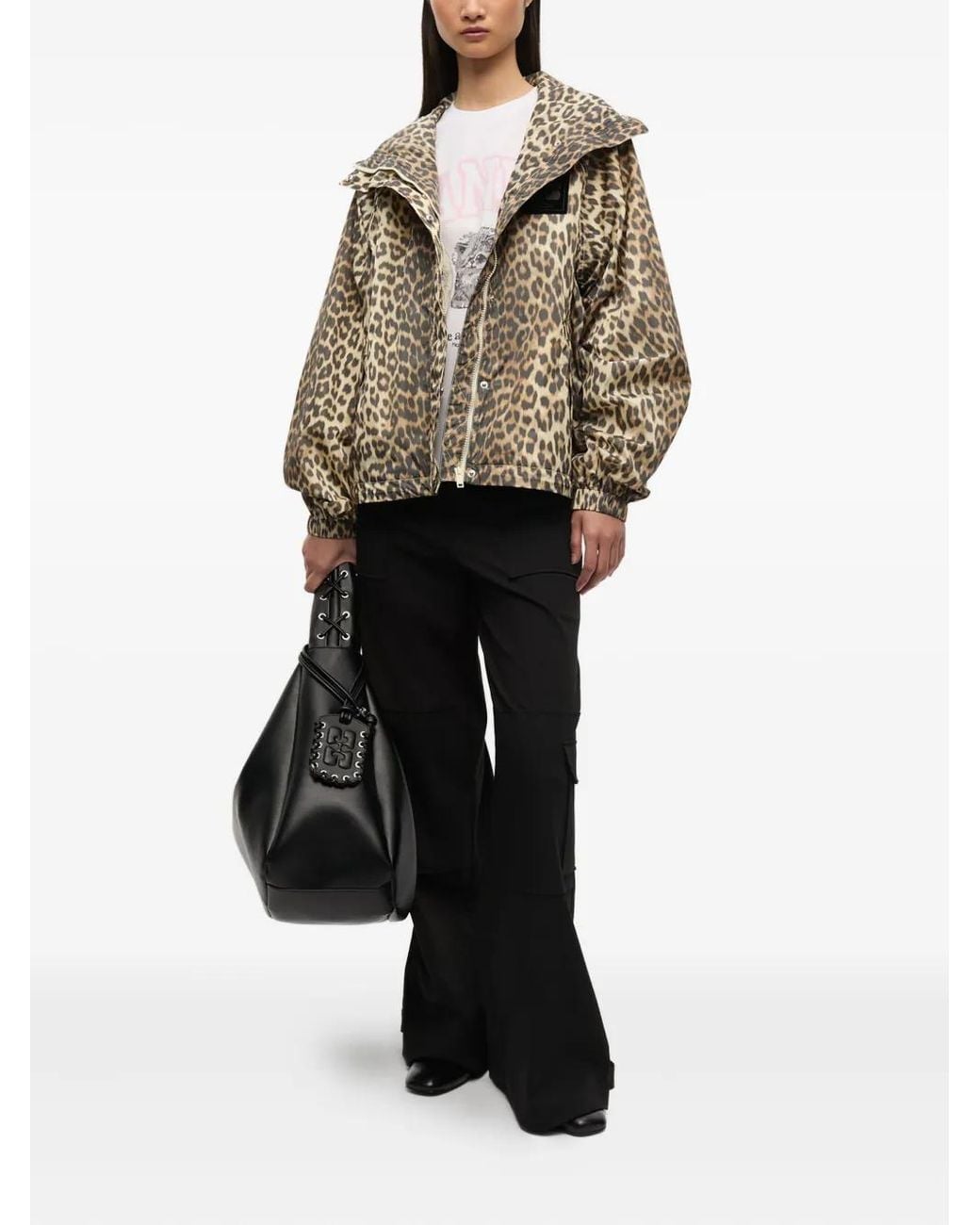Ganni Natural Giacca Con Stampa Leopardata