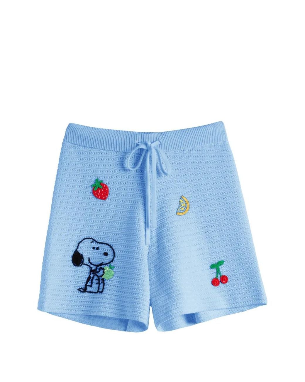 Chinti & Parker Blue Snoopy Crochet Embroidered Cotton Shorts