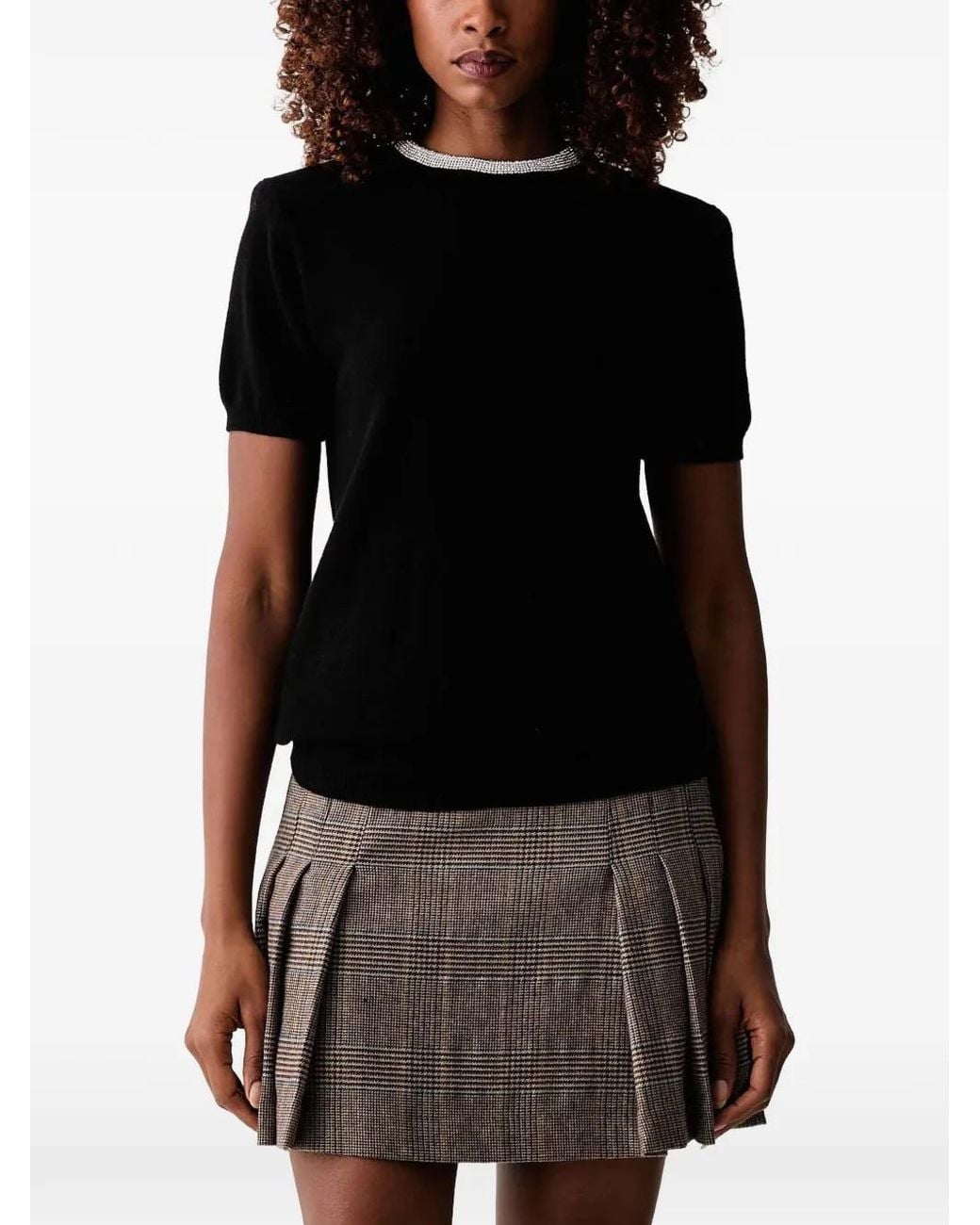 Silvian Heach Black Crystal-Embellished T-Shirt
