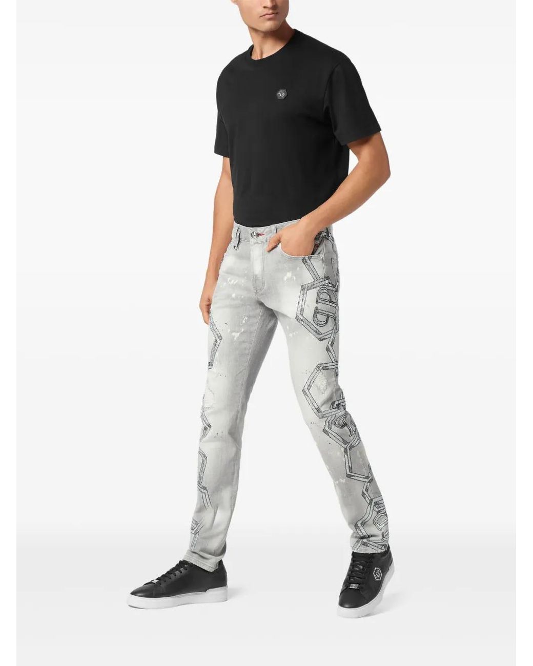 Philipp Plein Gray Crystal-Embellished Jeans for men
