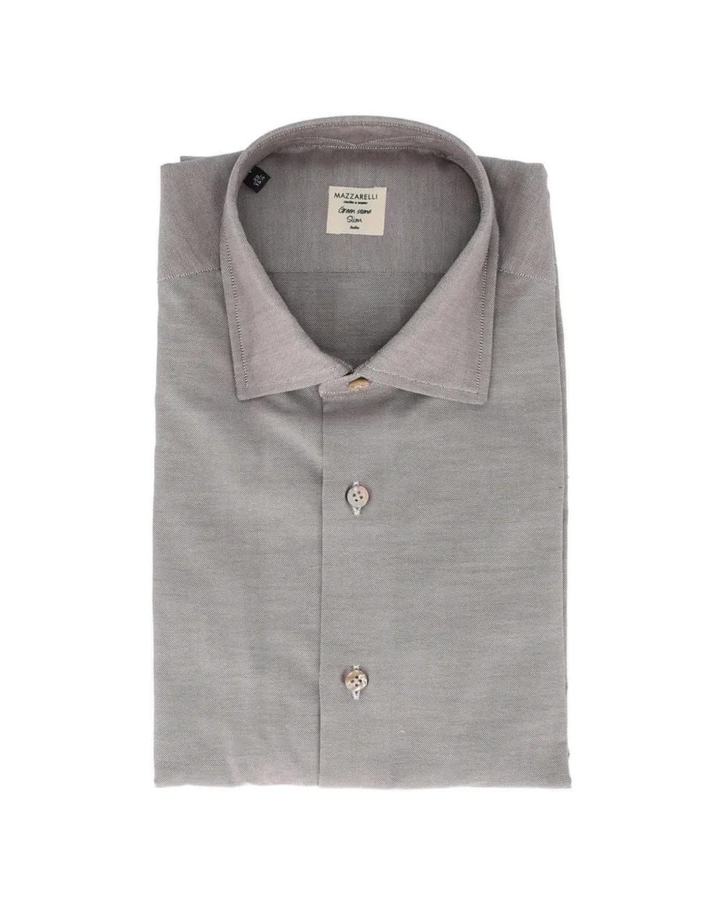 Mazzarelli Gray Slim-Fit Cotton Shirt for men