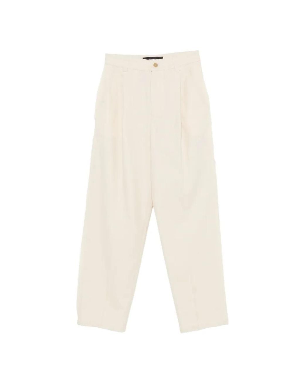 Department 5 White Gladys Pleated Frayed-Edge Trousers