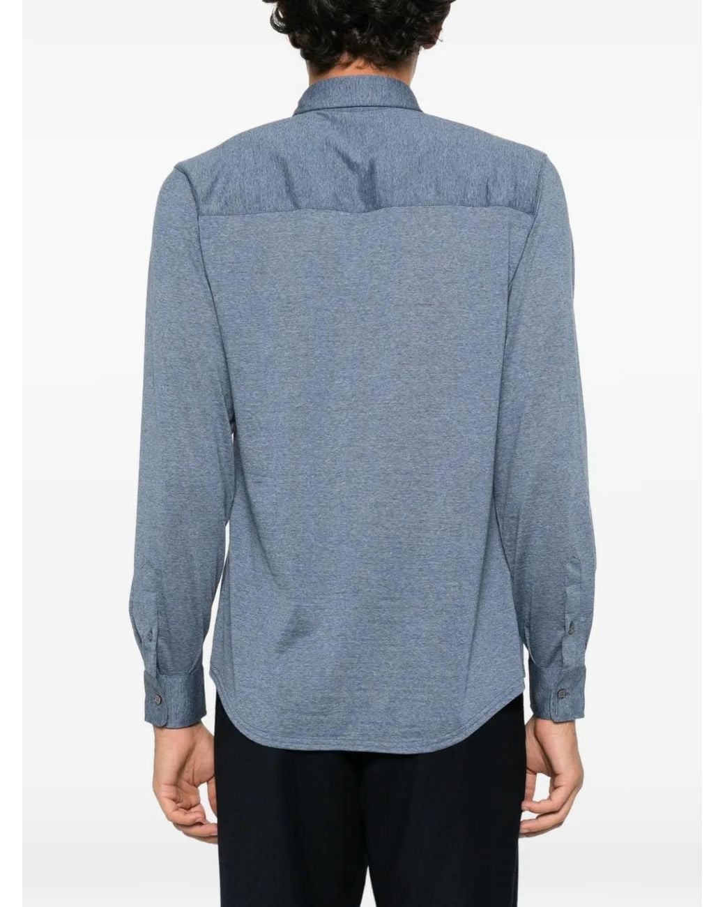 Fedeli Blue Long-Sleeved Wool Shirt for men