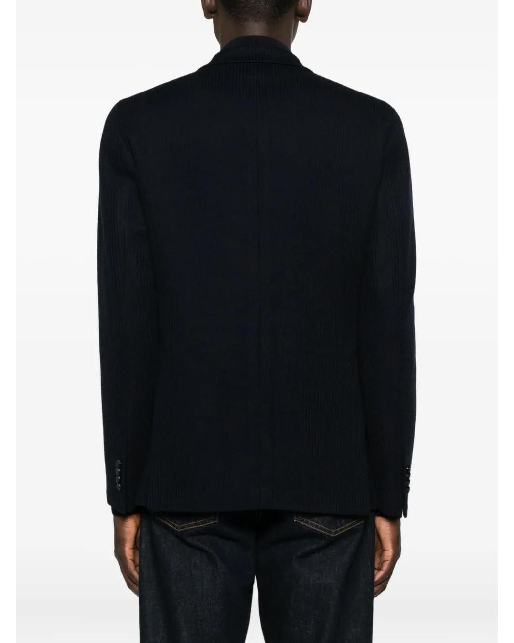 Tagliatore Black Double-Breasted Striped Jacket for men