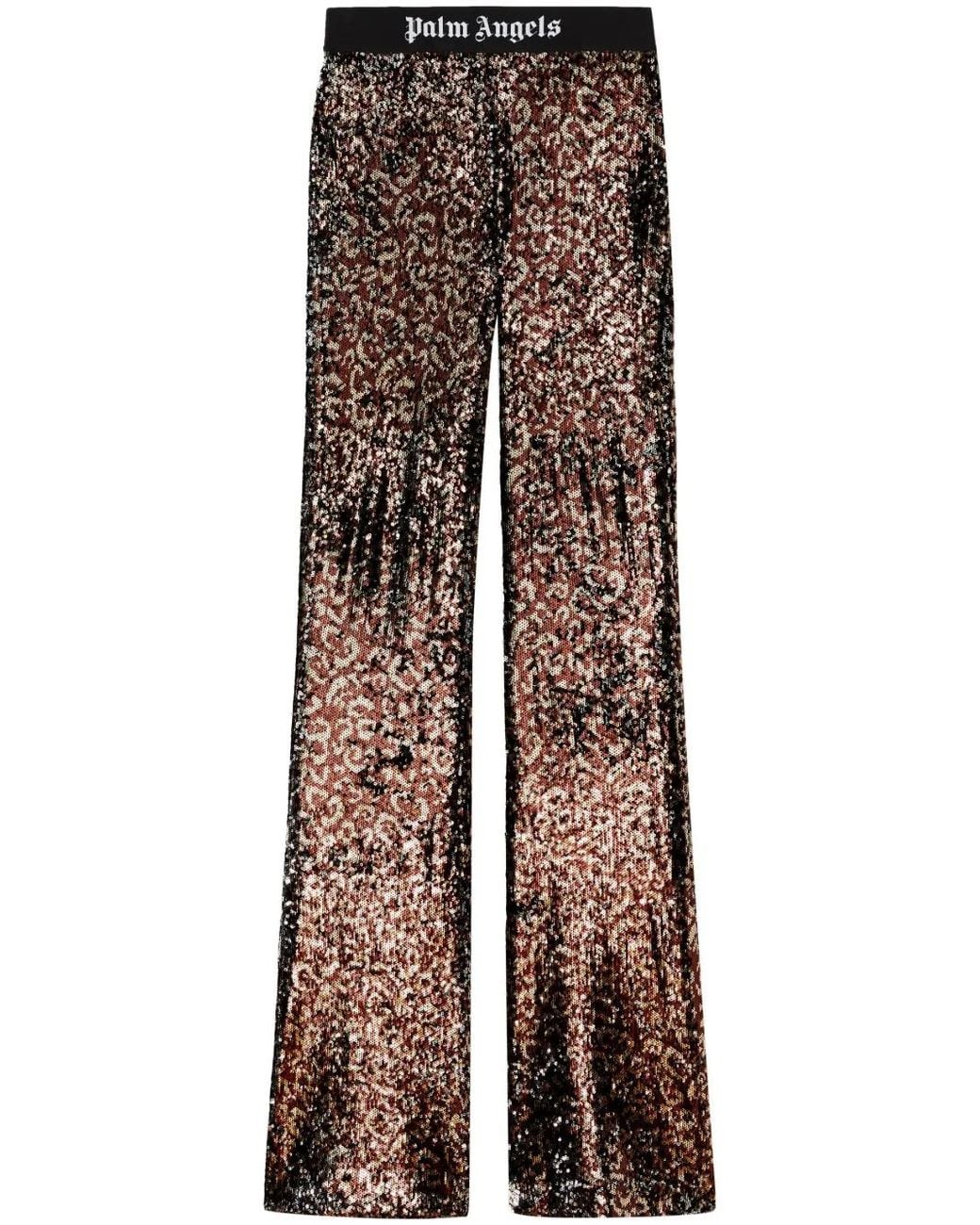 Palm Angels Brown Logo-Tape Sequin Flared Trousers