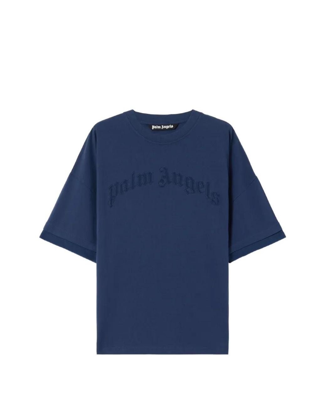 Palm Angels Blue Curved Logo Loose Double T-Shirt for men