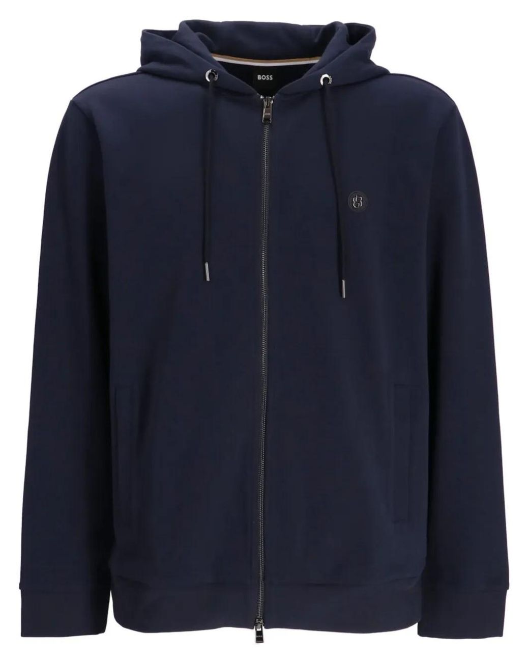 Boss Blue Double B Monogram Patch Hoodie for men