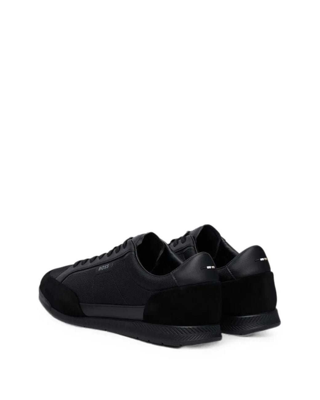 Boss Black Suede-Trim Sneakers With Ribbed Sole for men