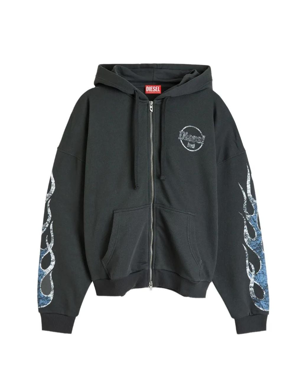 DIESEL Black Zip-Up Hoodie With Crack Print for men