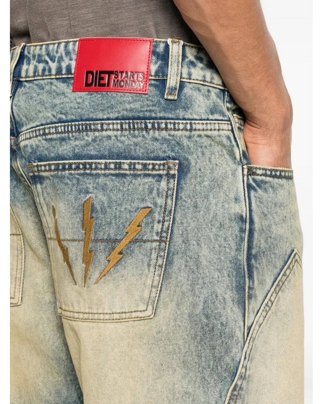 DIET STARTS MONDAY Blue Acid-Wash Lightning-Bolt Jeans for men