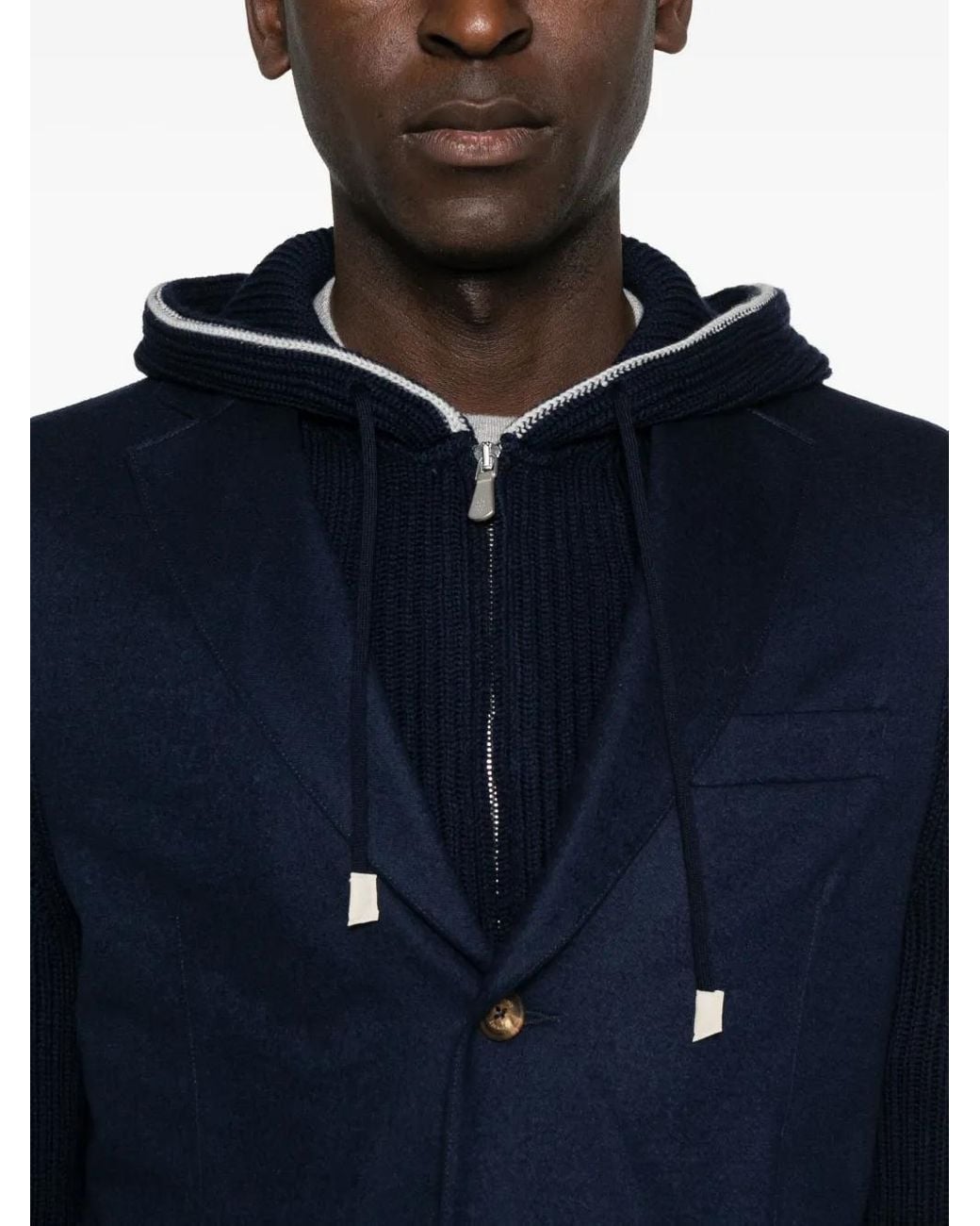 Eleventy Blue Ribbed Hooded Jacket for men