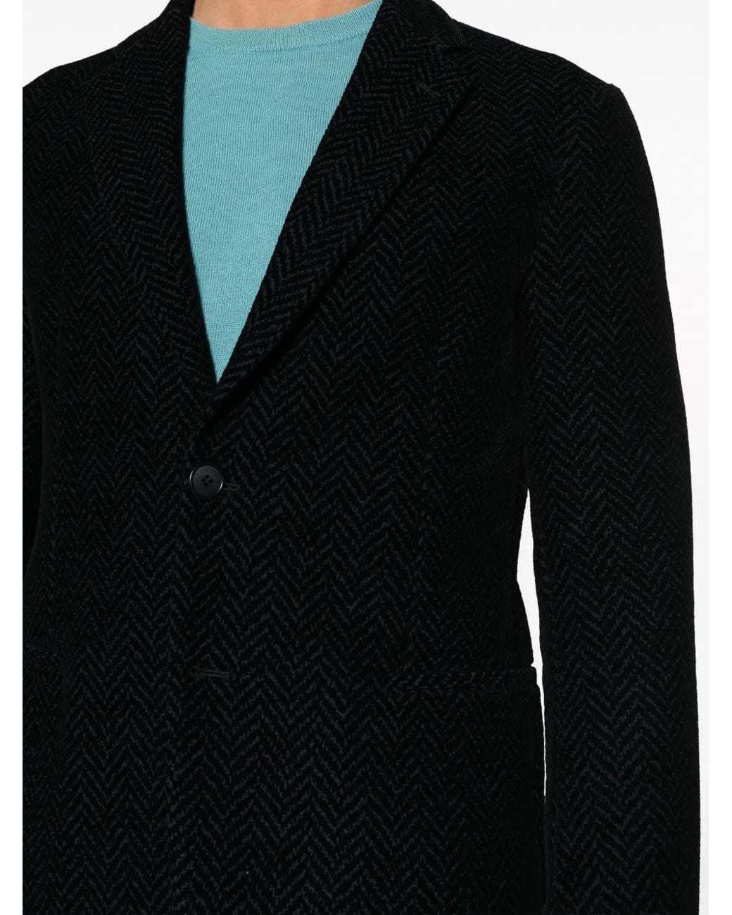 Giorgio Armani Black Textured-Finish Notched-Lapels Blazer for men