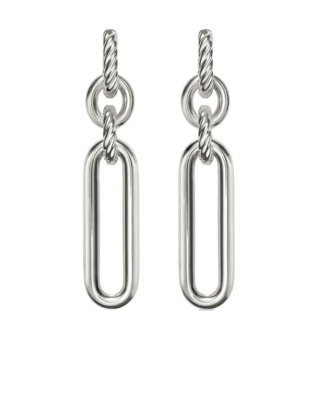 David Yurman White Sterling Lexington Double Link Drop Earrings