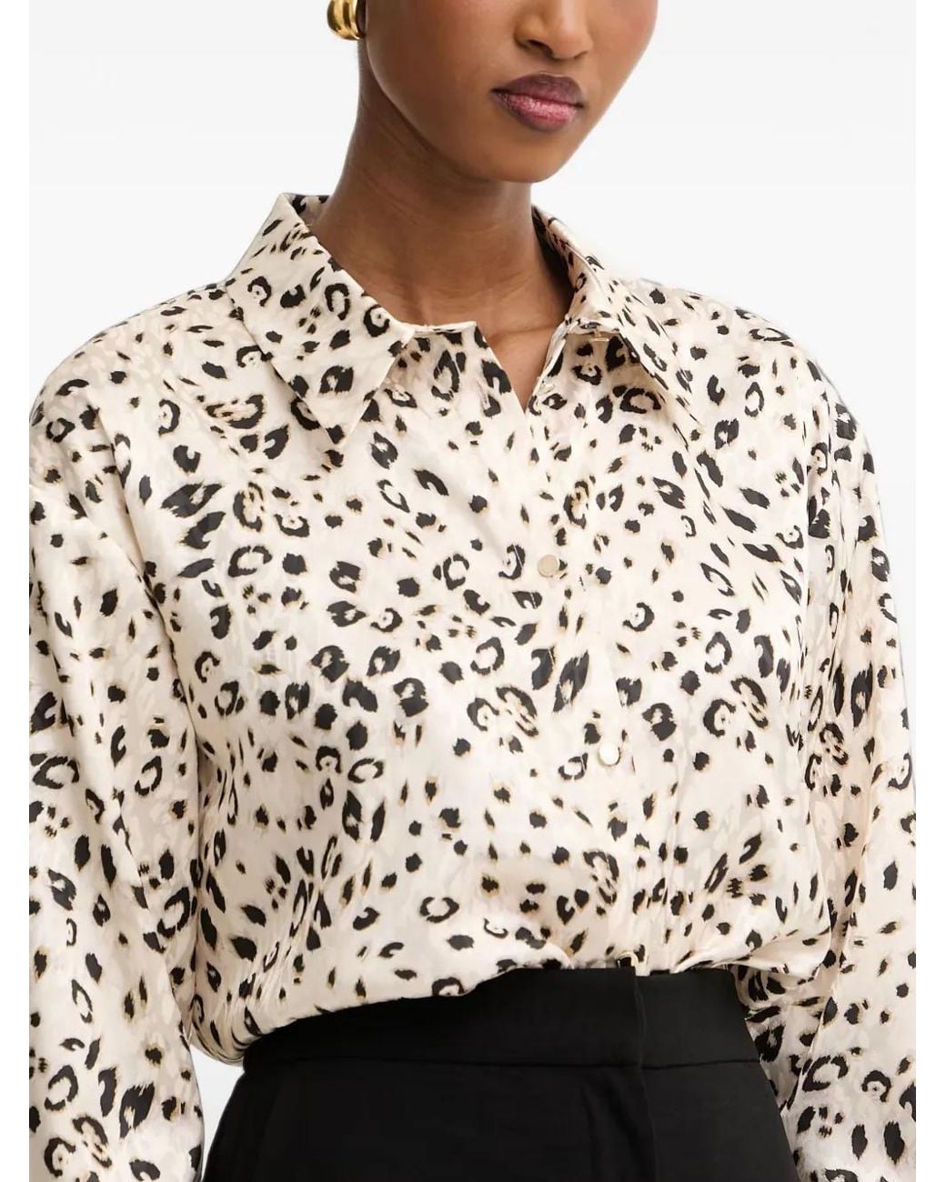 Morgan White Leopard-Print Button-Down Shirt