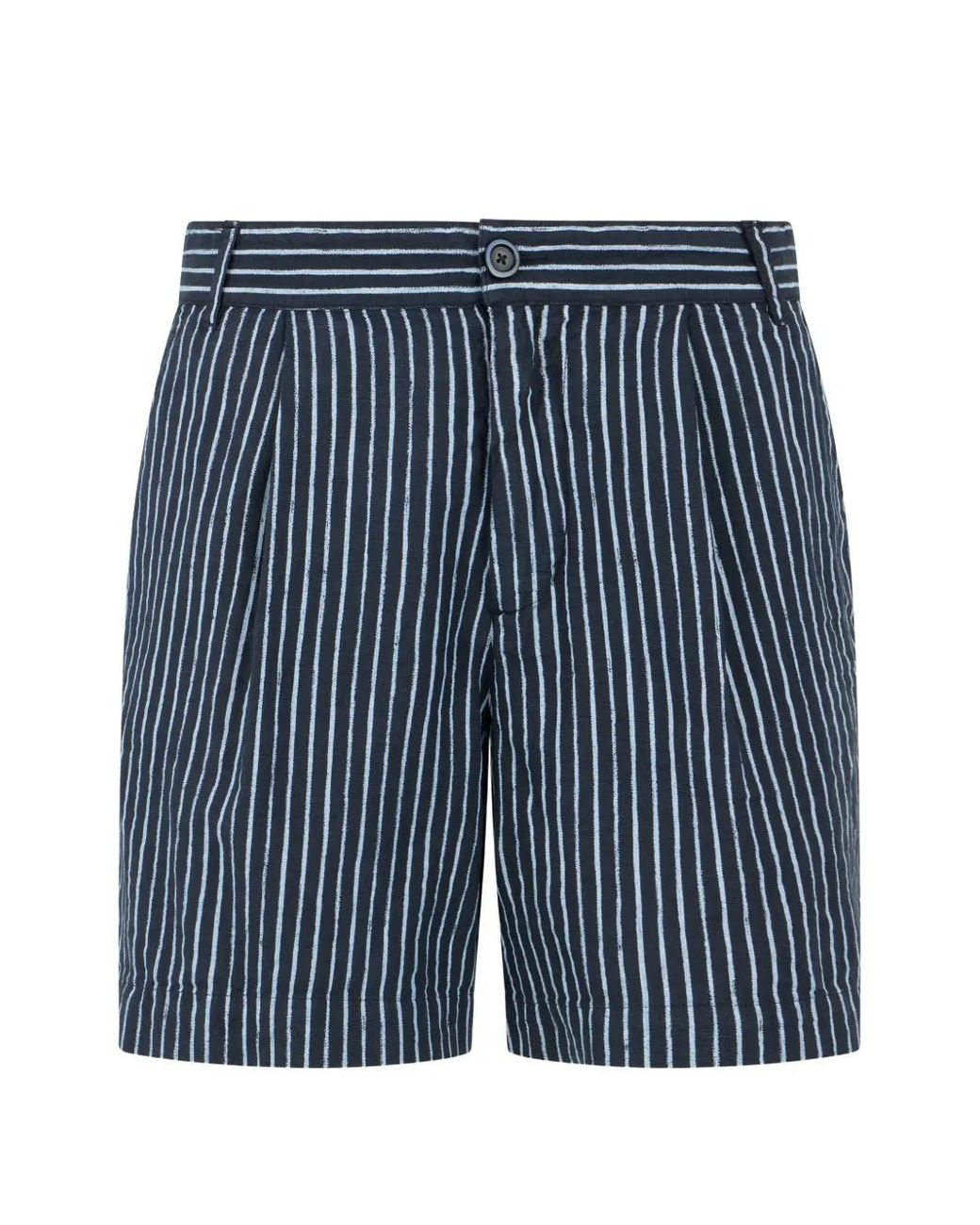 120% Lino Blue Linen Striped Shorts