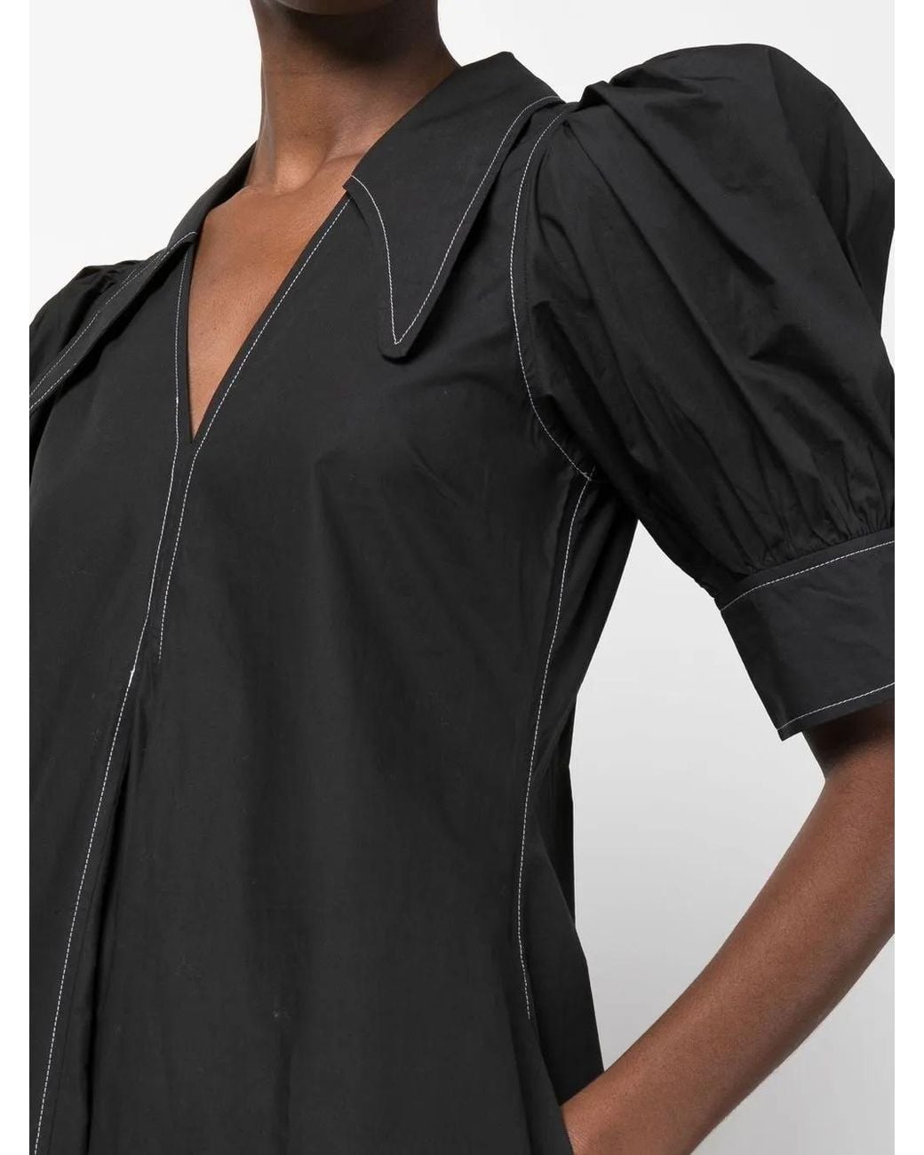 Ganni Black Puff Sleeve Midi Dress
