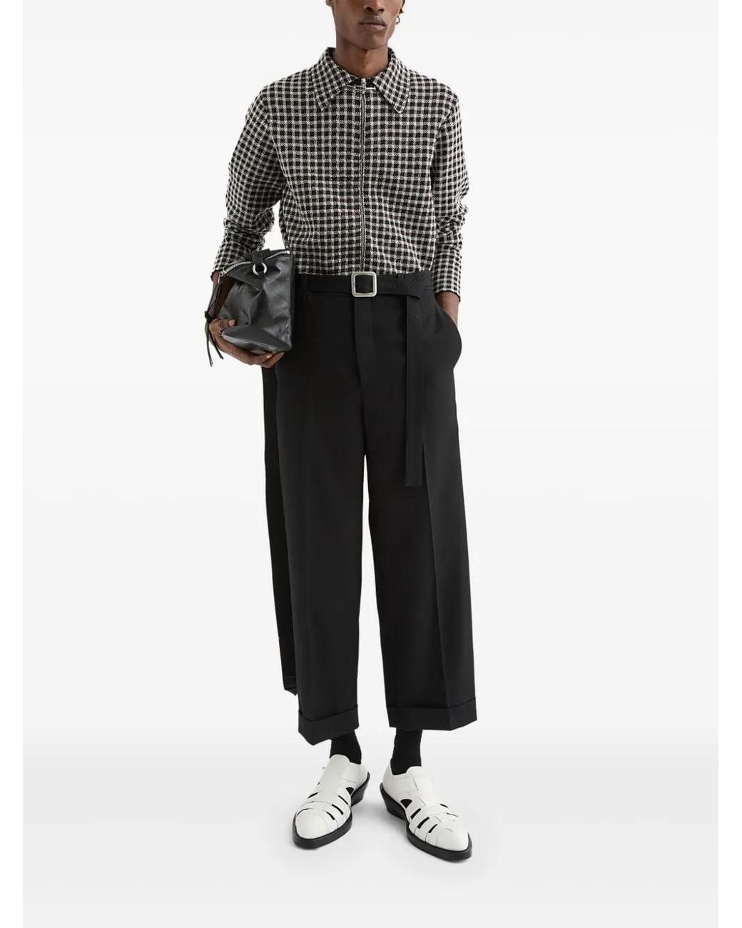 Jil Sander Gray Check-Pattern Zip-Front Shirt for men