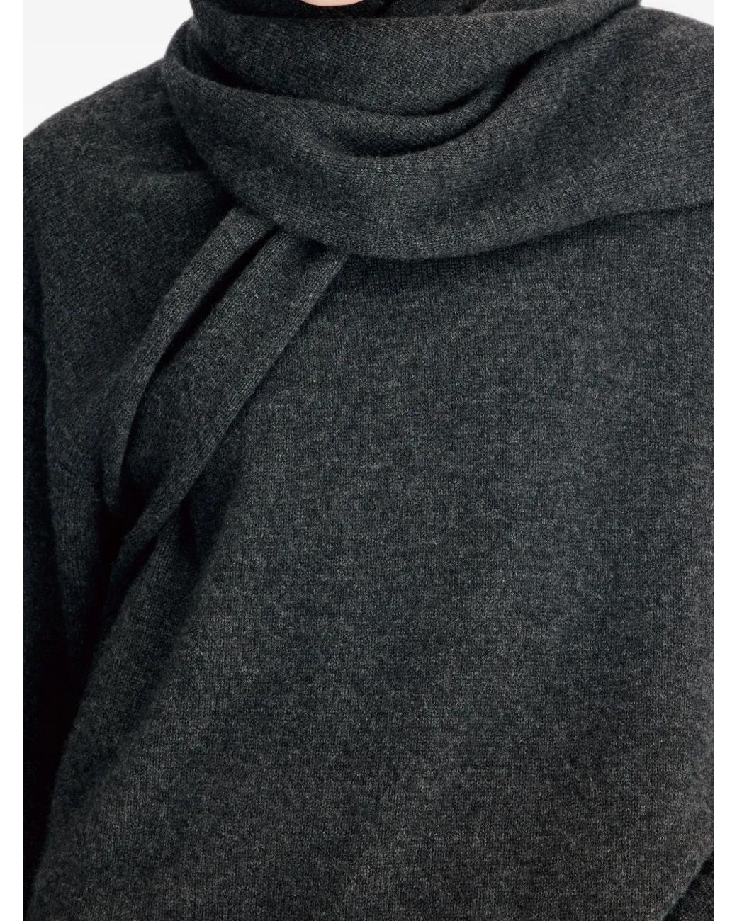 Loulou de Saison Black Frances Asymmetric Scarf-Detail Sweater