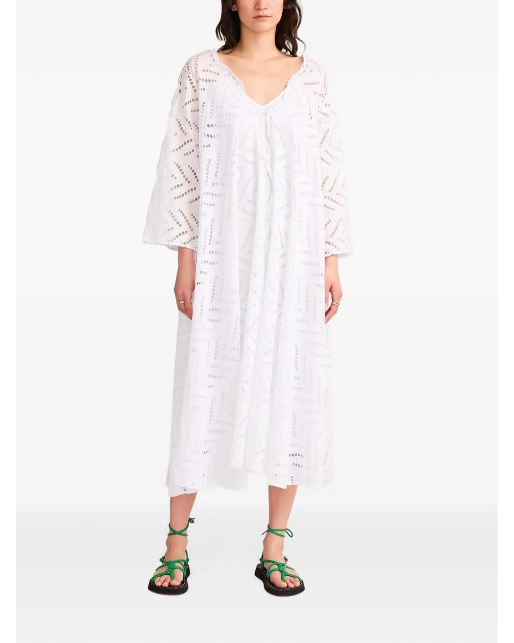Merlette White Myrtle Eyelet-Embroidered Midi Dress