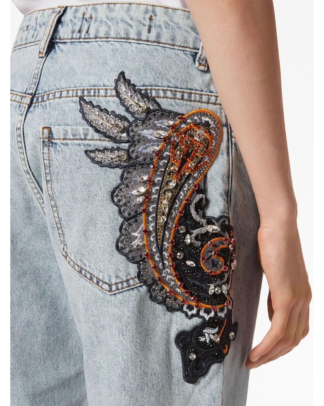 Philipp Plein Blue Appliqué-Detail Tapered Jeans