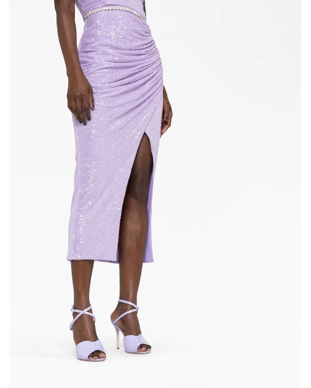 Self-Portrait Purple Sequin Off-shoulder Midi Dress