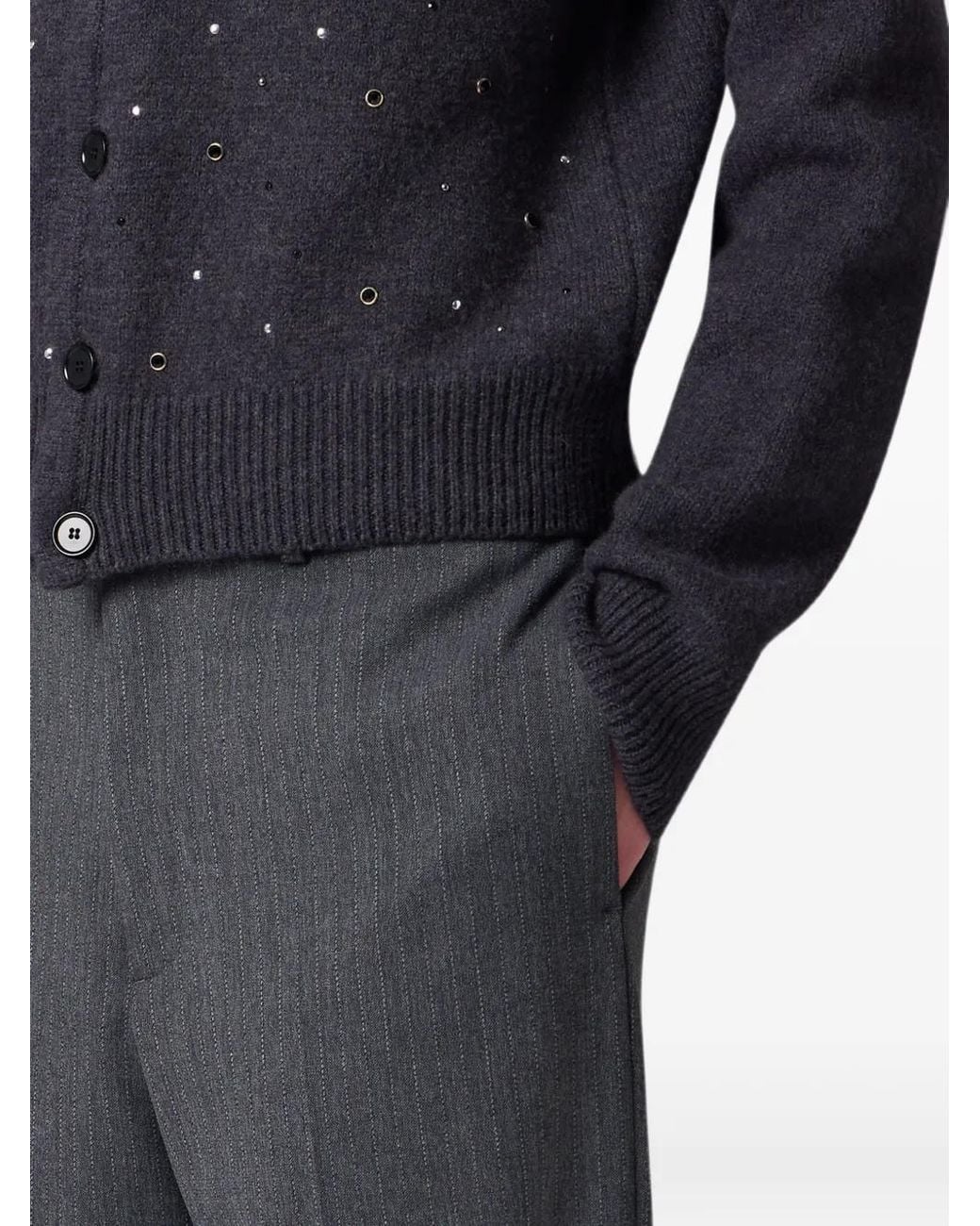 MSGM Blue Crystal-Embellished Eyelet-Detail Cardigan for men