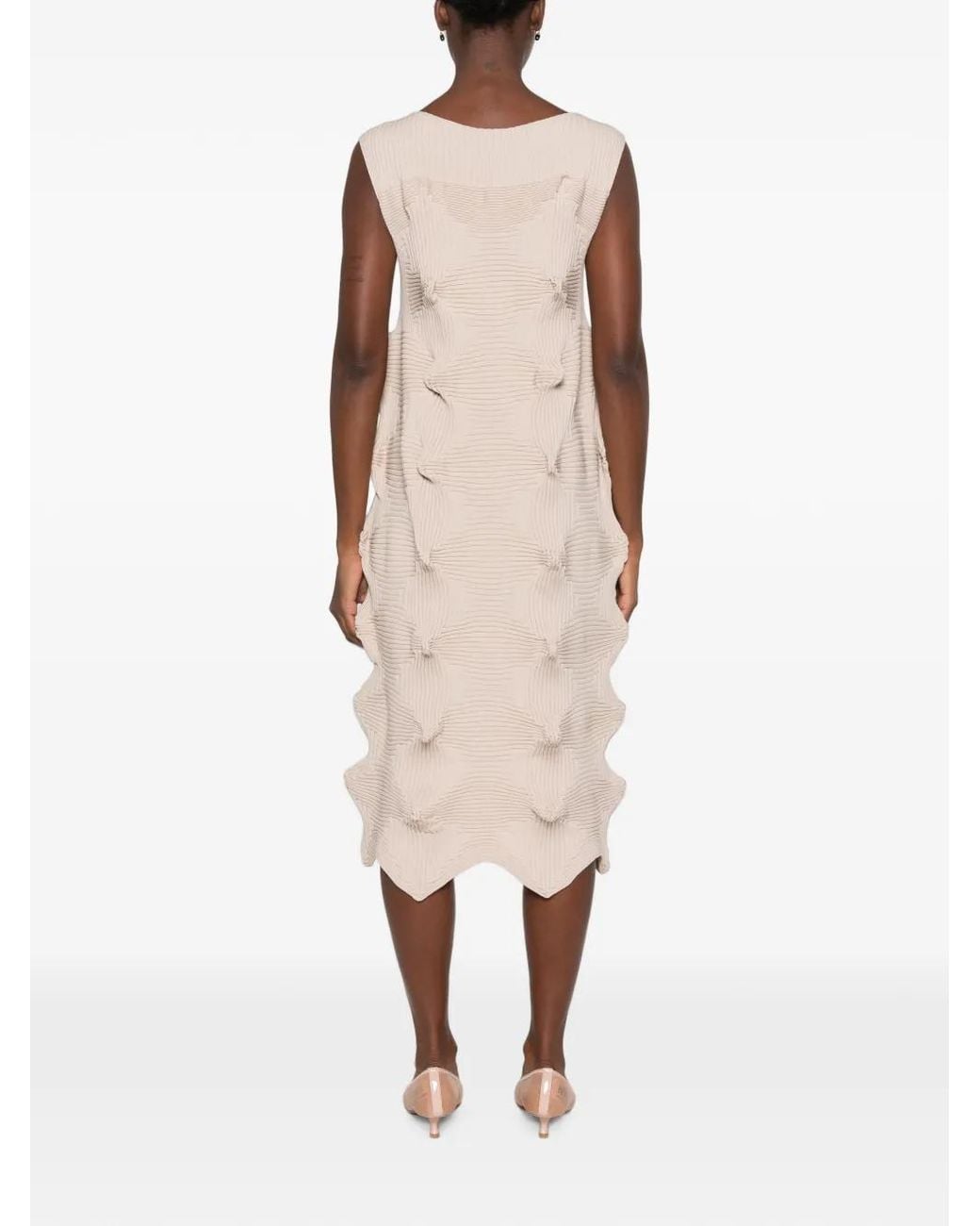 Issey Miyake White Textured Pleated Dress