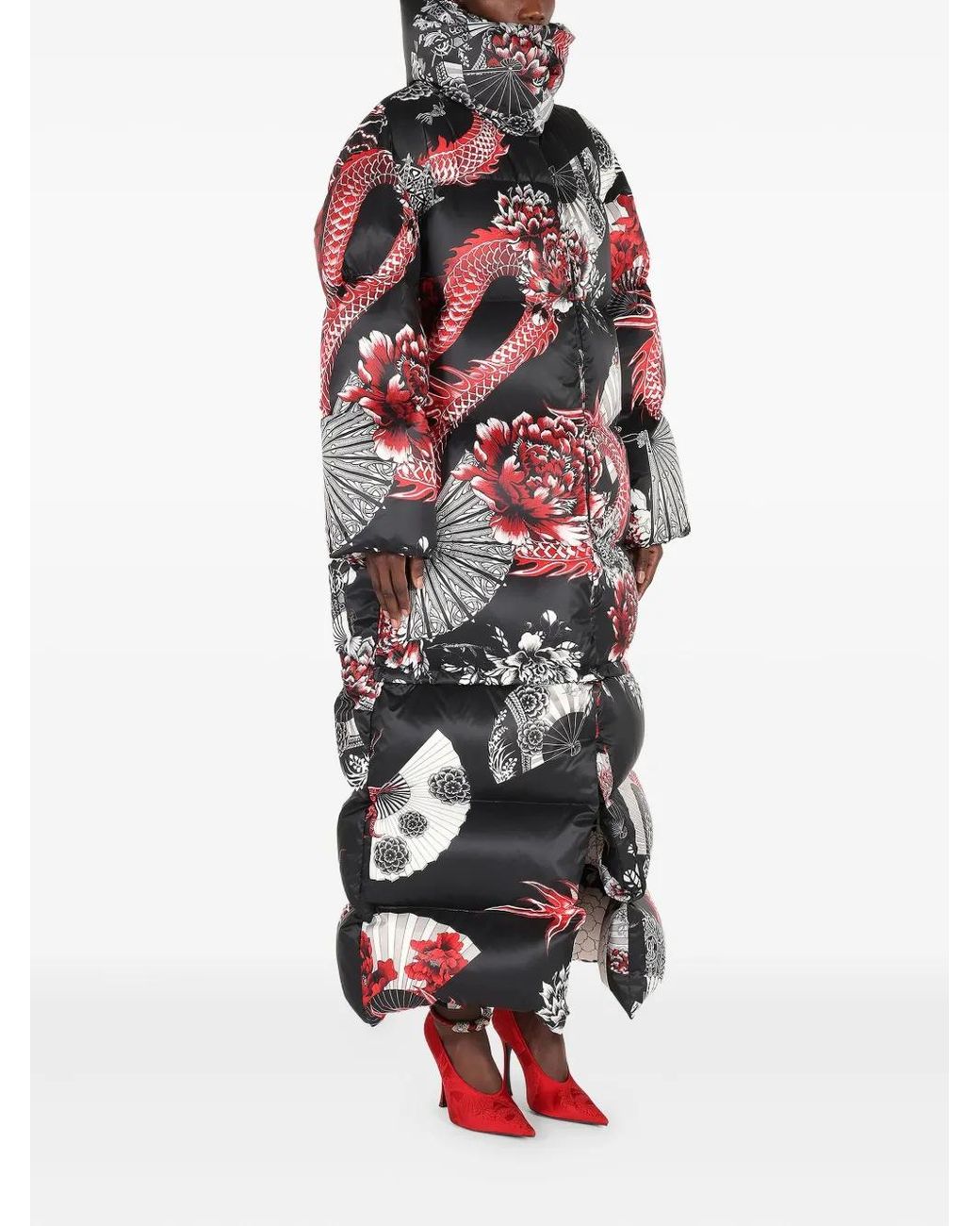 Roberto Cavalli White Down Jacket With All-Over Print And Removable Lower Insert