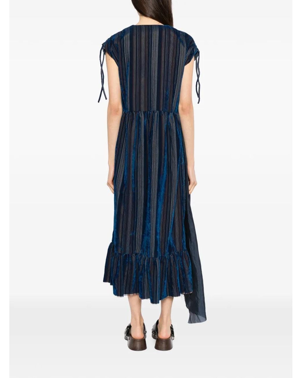 A Tentative Atelier Blue Asymmetric Pleat Drapy Gather Dress