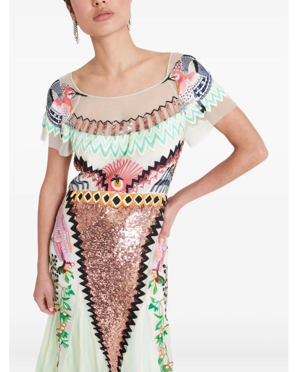 Temperley London Green Talia Embroidered Sequin Midi Dress